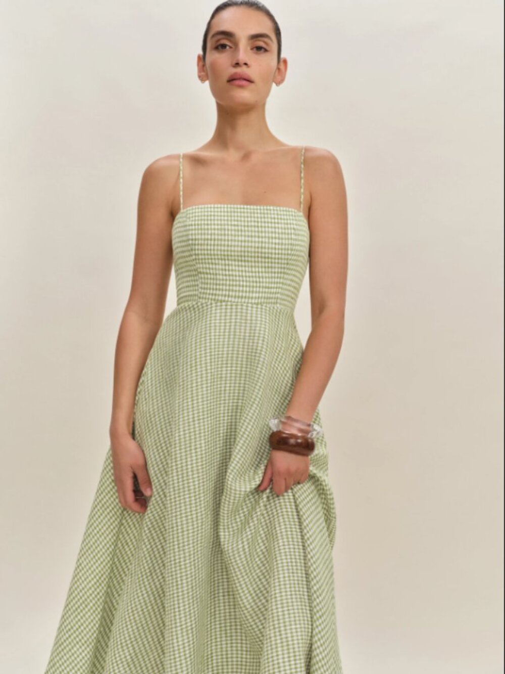 Reformation Monette Linen Dress - Size 4 - Avocado Check - Picture 8 of 11